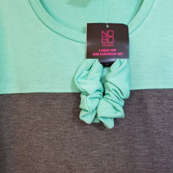 No Boundaries Mint Green Grey Long Sleeve Top Scrunchy Set NWT Women's XXL - Picture 3 of 8